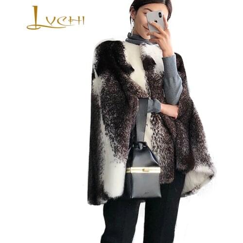 LVCHI Winter 2019 Imported Crown Velvet Cross Mink Coat Womens Shawl jacket cape style Coat Slim Causal Medium Mink Fur Coats