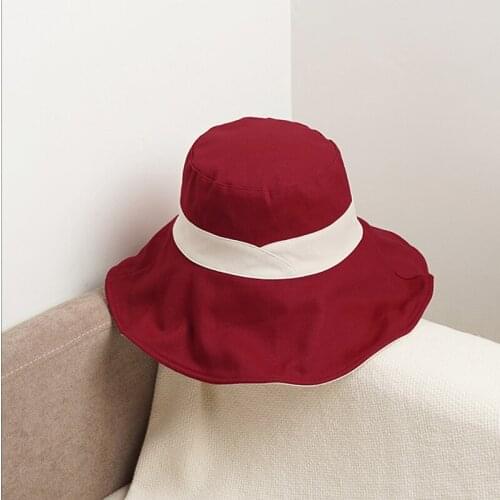 Wine red Summer Bucket Hats Womens Panama Hat Wear Fishing Hat Fisherman Cap for Girls