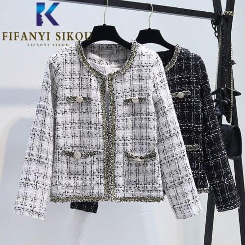 Autumn Women Tweed Jacket Women Short Coat O-Neck Long Sleeve Fashion Plaid Woolen Jacket Ladies Elegant Casual Outerwear