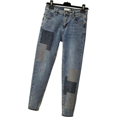 Plus size Women Korean Nine-point Jeans Spring Autumn Casual Stretch Pants Womens Fashion With Diamonds Slim Basic Jeans 4XL