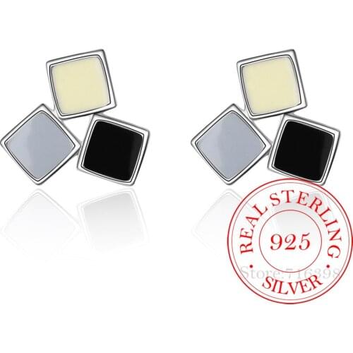 925 Sterling Silver Prevent Allergy Colorful Square Stud Earrings for Women Gift Jewelry pendientes boucle d oreille eh1091