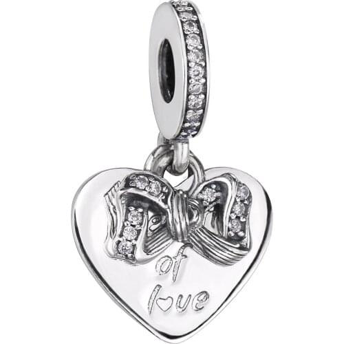 Authentic 925 Sterling Silver Bow & Love Heart Dangle pandora Charms Fit Original Bracelet For Women DIY Jewelry S925 Bead
