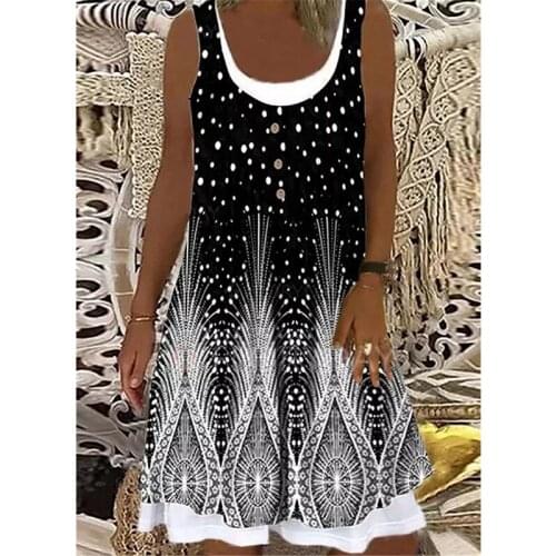 2021 New Summer Lady Vest Dress Polyester O-Neck Sleeveless Solid Female Dress Large Swing Casual Loose Dresses Woman Clothing