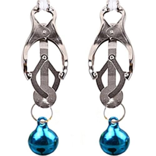 1 Pair The Little Bell Stainless Steel Labia Clip Bondage,Weighted Ringed Clover-style Nipple Clamps with Weights,Adult Toys