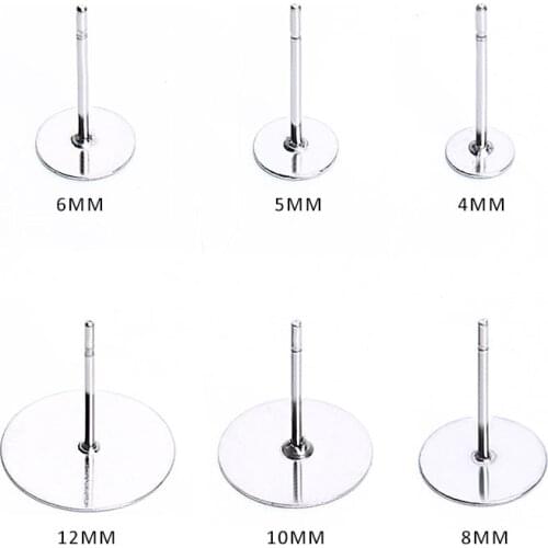 100pcs Stainless Steel Blank Earring Stud Base Fit 3 4 5 6 8 mm Cabochon Cameo Settings DIY Jewelry Making Accessories Supplies