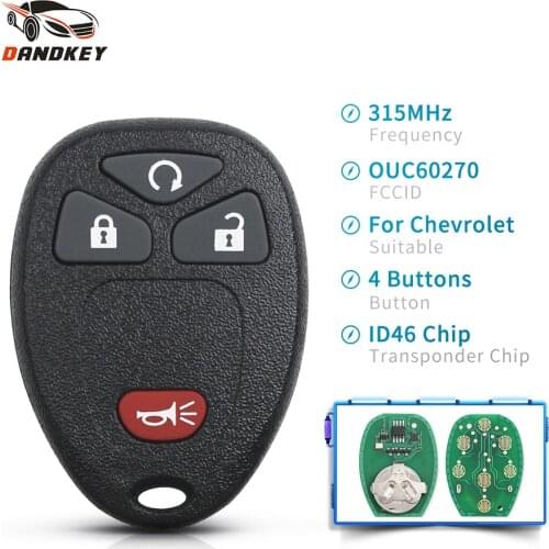 Dandkey Remote Car Key 4 Buttons OUC60270 Fob 315Mhz For Chevrolet Silverado GMC Acadia Sierra 2008 2009 2010 Car Case Shell
