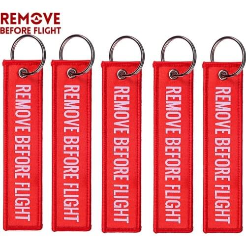 5 PCS/LOT Remove Before Flight Woven Keychains Special Luggage Label Red Chain Keychain for Aviation Gifts Keyring Jewelry