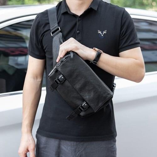 Wmnuo Brand Cow Chest Bag Cover Black Satchel Bags Men Messenger Genuine Leather Men Casual Wild Shoulder Sling Waist Bags