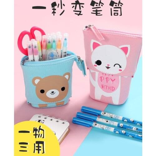 Retractable Pen Case Large-capacity Cloth Pencil Bags Kawaii Korean School Supplies Pen Holder Multi-function Pencil Pouch