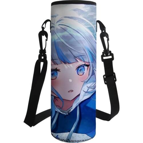 Gawr Gura Hololive Water Bottle Carrier Insulated Cover Bag Holder Strap Travel Pouch Shoulder Strap Holder for Camping Cycling