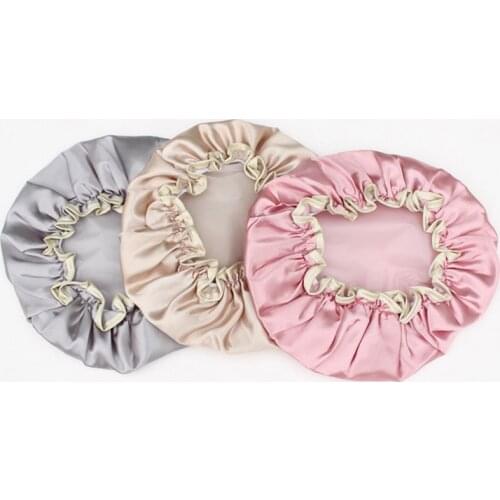 Double Waterproof Women Shower Cap Thick Satin Hats Bath Shower Caps Hair Cover Bathing Cap Household Home Shower Accessories