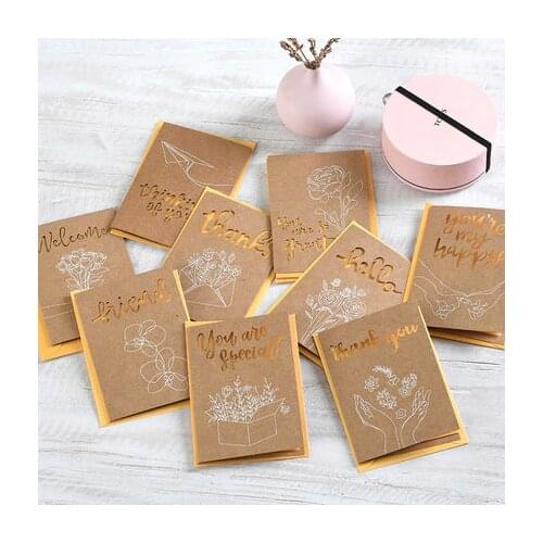 Eno Greeting Flower Mini Greeting Card Kraft Laser Cutting Small Message Card Gift Thank You Valentine Card
