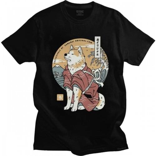 Akita Dog Samurai Warrior Mens T Shirt Men Cotton Japanese Cartoon Tee Streetwear Tshirt Short Sleeved Graphic T-shirt Clothing