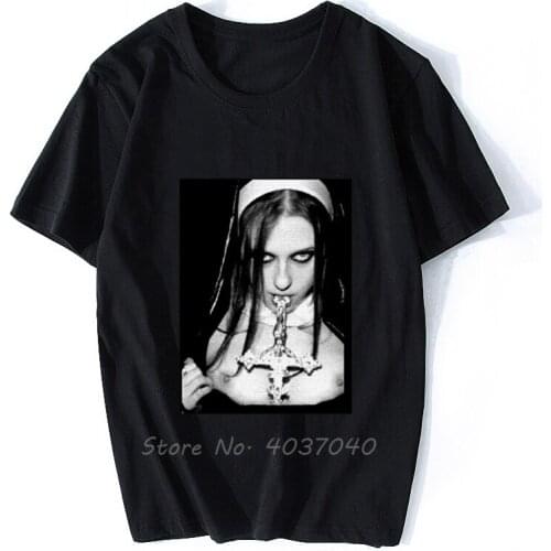Men T Shirt Nun Crucifix Sucker Black Tshirts Women T-Shirt Men Cotton Tshirt Hip Hop Tees Tops Streetwear