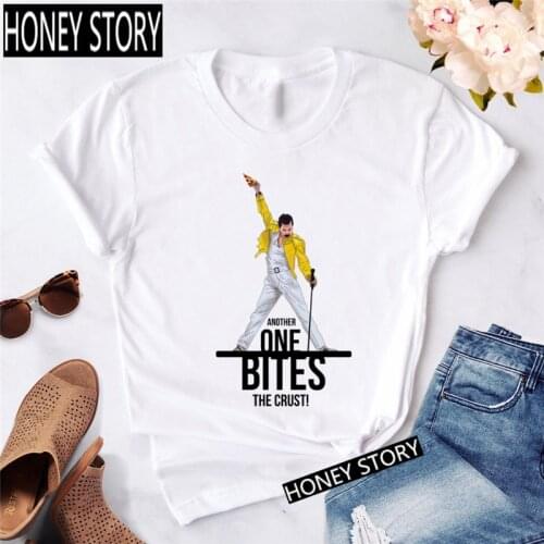 Women The Queen Band Freddie Mercury White T-shirts Female Short Sleeve Tees Summer Brand Rock Letters Girl Fashion Tops Tee
