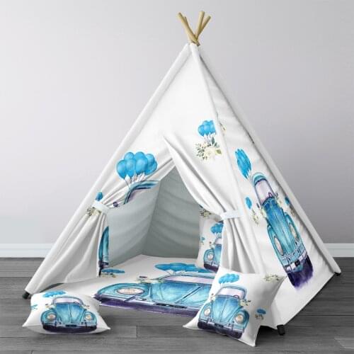 Play Tent for Kids Wigwam Portable Indoor Playground Tents Children Bedrooms White Blue Car Model 286