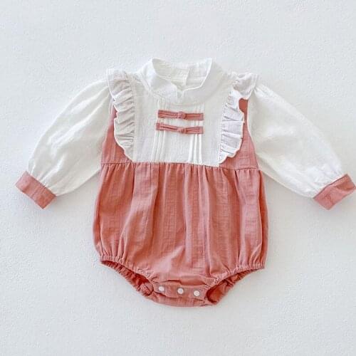 Infant Baby Girls Jumpsuit Cotton Long Sleeve Splicing Toddler Baby Girl Romper Spring Autumn Newborn Baby Girls Clothes