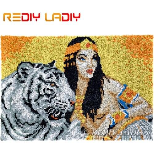 Latch Hook Rug Queen with Tiger Chunky Yarn Tapestry Kits DIY Carpet Rug Knitted Floor Mat Crochet Cushion Arts & Crafts 85*58cm