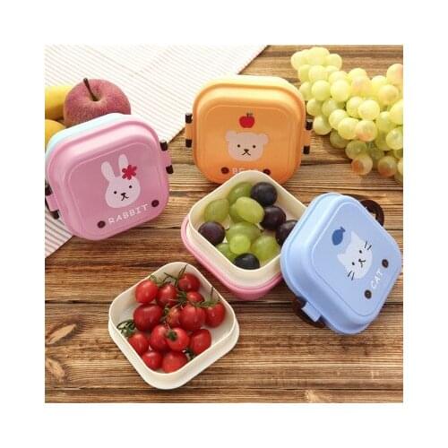 Double Compartment Lunch Box Portable Plastic Fruit Storage Container Creative Useful Kitchen Tools Cartoon Cute Children Gift
