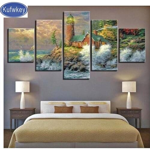 Lighthouse Seaside Villa Scenery diamond painting cross stitch full square round drill 5d diy diamond embroidery 5pcs home decor