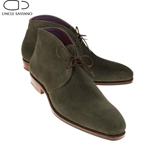 Uncle Saviano Suede Winter Lace Up Mens Boots Shoes Add Velvet Non-Slip Work Boots Fashion Designer Shoes Men Genuine Leather