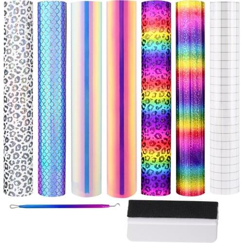 EHDIS 12x12'' Adhesive Vinyl Tinting Set Rainbow Leopard Mermaid Permanent Craft Sticker Glitter Film Car Decals DIY Accessories