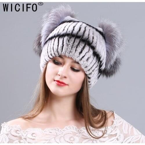 New Fur Hat For Women Winter Rex Rabbit Fur Hat Ear Protector Caps knitted Hats Gray Wholesale Winter Hat With Fashion Style