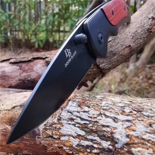 Stainless Steel Knife, Folding Knife with Wooden Handle, Camping Hunting Knife, Outdoor Barbecue Tool, Meat Cutting, Fruit Knife