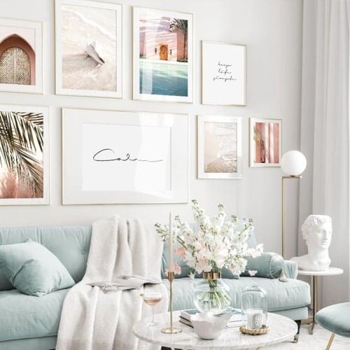 Modern Print Posters Morocco Door Green and Golden Leaves Canvas Painting Wall Art Picture Living Room Interior Home Decorative