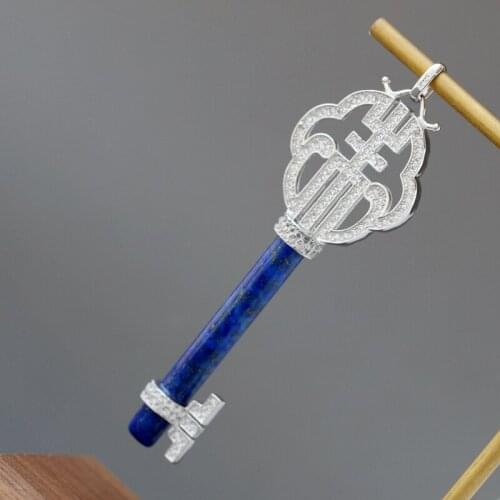 Authentic 925 Sterling Silver Pendant Handmade Inlay Natural Lazurite Silver Key Pendant Lady Trendy Style Jewelry Gift
