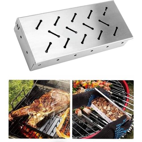 Durable BBQ Stainless Steel Smoker Box Charcoal Gas Grill for Meat Smoking