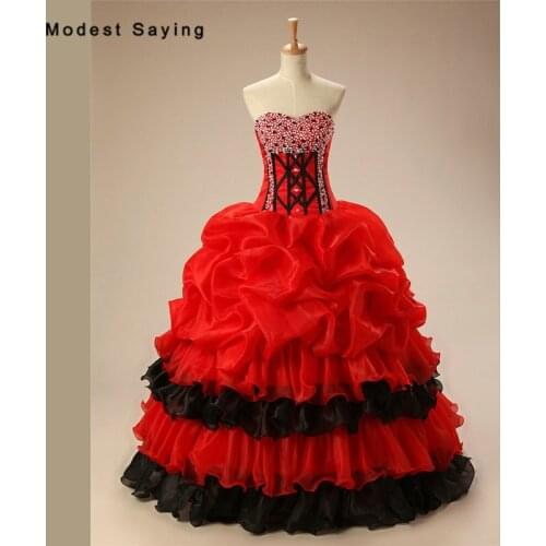 Luxury Red and Black Ball Gown Sweetheart Quinceanera Dresses 2017 with Ruffled Skirt for Christmas Prom Gowns sweet 16 dresses