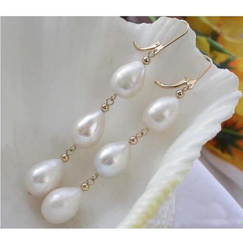 New Arrival Favorite Pearl Jewelry AAA 10-14mm White Drip Freshwater Pearl Earrings 14k Gold Dangle Earring Perfect Lady Gift
