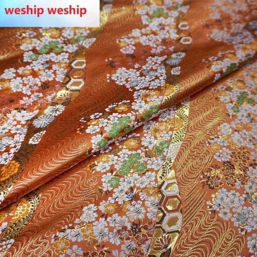 Chinese orange flower cloud-pattern brocade jacquard Satin silk fabric DIY patchwork bag Book cover Doll hanfu clothes