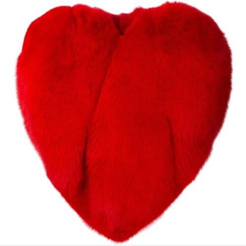 Plus size 3XL!3D Red Love Heart Faux Fox Fur Shaped Cape Long Hairy Shaggy Coat Women Thick Warm Outwear Tops