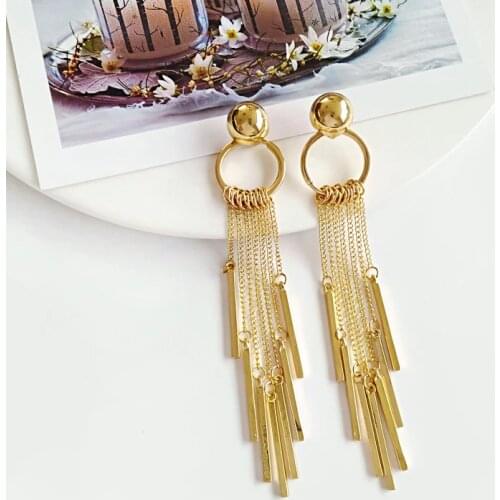 Alloy Metal Thread Threader Long Tassels Clip on Earring Women Round 7 Seven Chains Rope Clips Earrings Without Piercing Hole