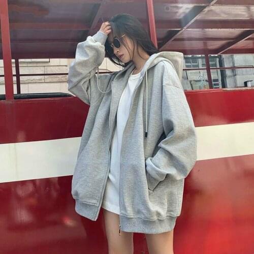 Women Zip-up Hoodies Sweatshirts New Loose Long Sleeve Pocket Thicker Casual Korean Streetwear Femme Outerwear