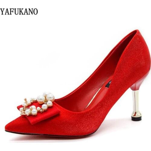 Women Pumps Fashion Ladies Rhinestone High Heels Soft Leather Heels Shoes Woman Pointed Toe Non-slip Wedding Shoes