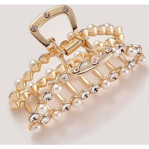 Women Hair Claw Clip Elegant Fashion Artificial Pearls Crystal Crab Hair Clips Hairpin Make UP Hair Styling Accessories Tools