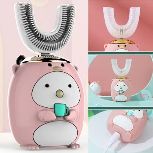 Teeth Brush Smart 360 Degress U Sonic Electric Toothbrush Kids Silicone Automatic Ultrasonic Tooth Brush Children Blue Light