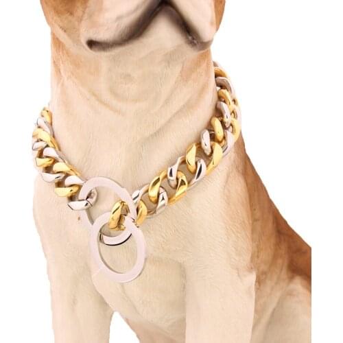 12/15MM Dog Pet Walking Training Leash Dogs Harness Collar Choker Silver Color&Gold Stainless Steel Cuban Curb Chain Wholesale