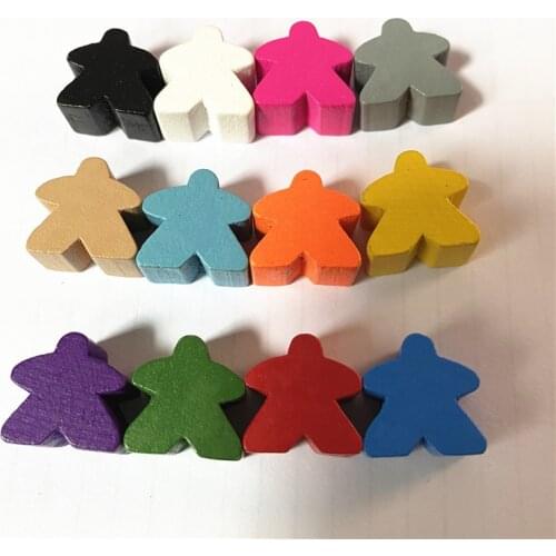 12PCS Wooden Humanoid Pawn Chess Pieces 12 Colors Standard Size 16mm For Meeple Board Game Accessories