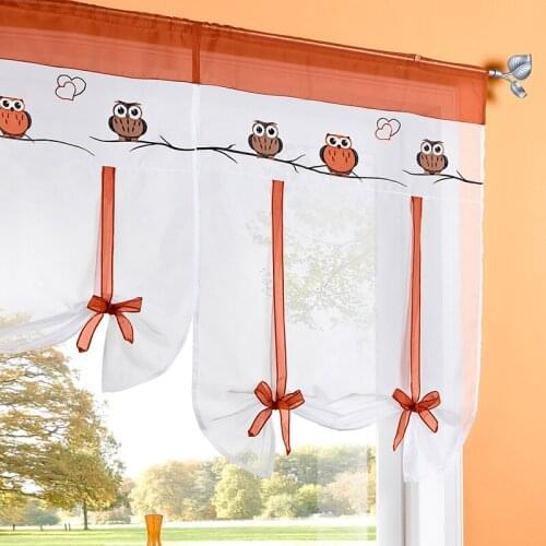 2019 Sale Kitchen Cartoon Embroidered Cute Owl Roman Short Curtains Home Lifting For Balcony Voile Blinds Panel Read Made