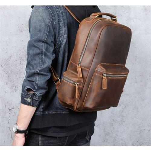 2021 Brand Vintage Genuine Leather Backpack Laptop Bag Schoolbag Crazy-horse Leather Casual Bag Travel Bag Cowhide Weekender Bag