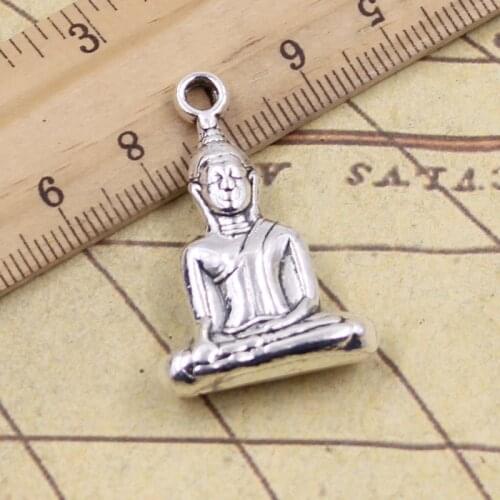 4pcs Charms Meditate Buddha 35x23mm Tibetan Bronze Silver Color Pendants Crafts Making Findings Handmade Antique DIY Jewelry