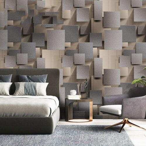 3D Wallpaper Modern Simple Geometric Grey Lattice Non-Woven Flocking Wall Paper Roll Living Room Bedroom Home Decor Wallpapers