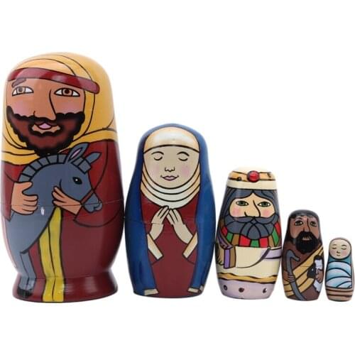 5pcs Wood Matryoshka Paint Horse Holder Wood Russian Nesting Dolls Set Home Decoration Ornament Beautiful Gifts
