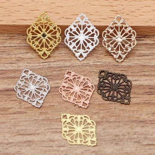 50pcs 15x20mm Silver plated Hollow Brass Sheet Filigree Wraps Connectors Copper Charm DIY Hand Made Jewelry Accessories