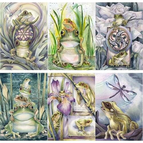 5D DIY Diamond Painting Full Square Round Drill Frog Diamond Embroidery Lotus Animal Cross Stitch Crafts Home Decor Manual Gift