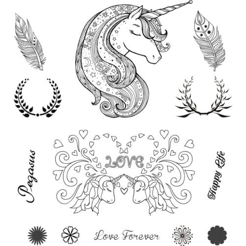 AZSG Unicorn Love Forever Clear Stamps For DIY Scrapbooking Decorative Card making Crafts Fun Decoration Supplies 14*16cm